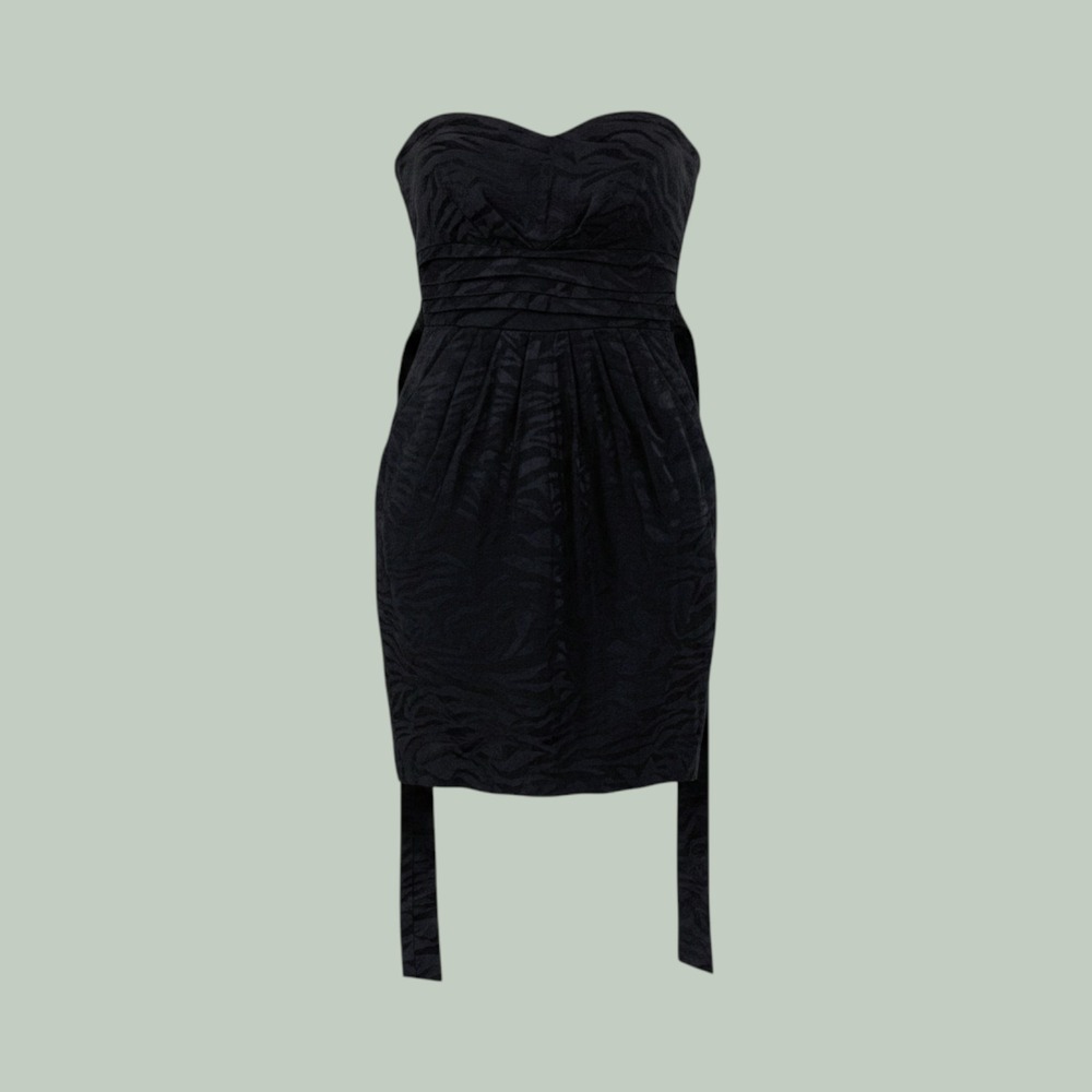 Snap Strapless Mini Dress Womens Size 5 Black Zebra Print Pleated Party Cocktail